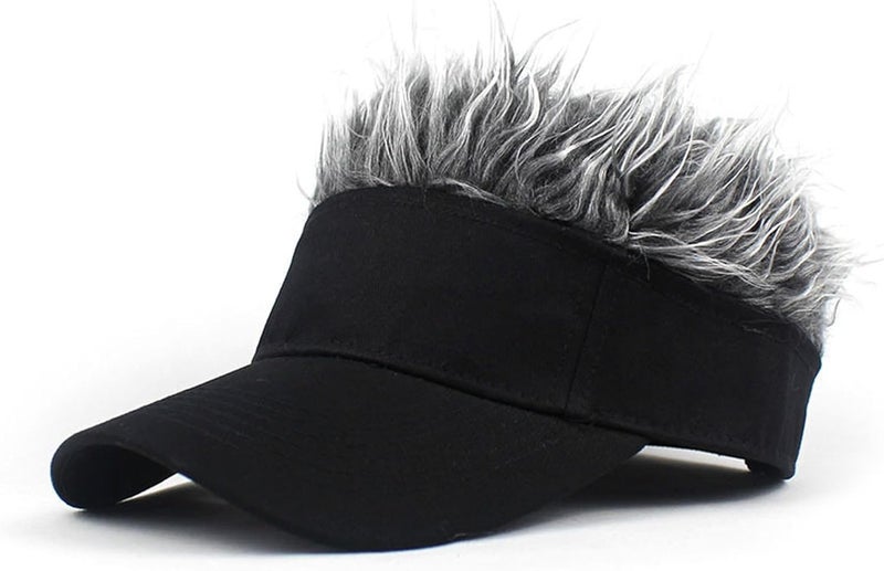 GREUS Funny Wig Baseball Cap, Novelty Faux Hair Visor Hat, Crazy Fuzzy Hair Cap for Outdoor Sports, Halloween Party, Costume - Image 1
